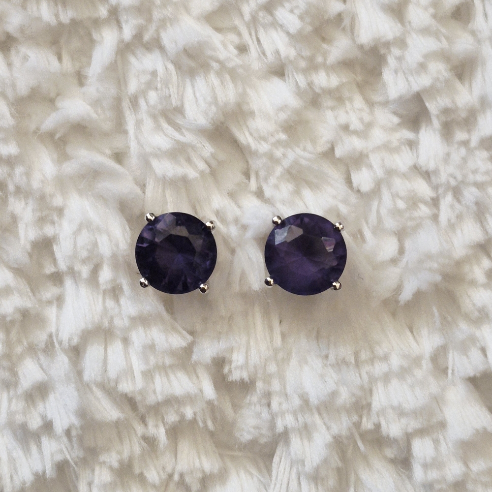 Sterling Silver Round Faceted Amethyst Stud Earrings View 2